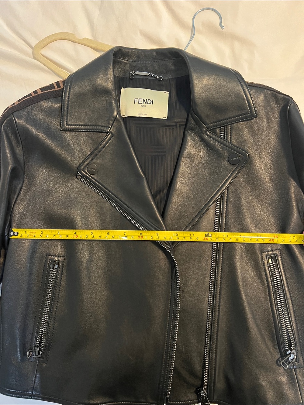 Fendi Black Leather Jacket with Brown Logo Accents (fits like a Medium/Large) - Picture 7 of 7